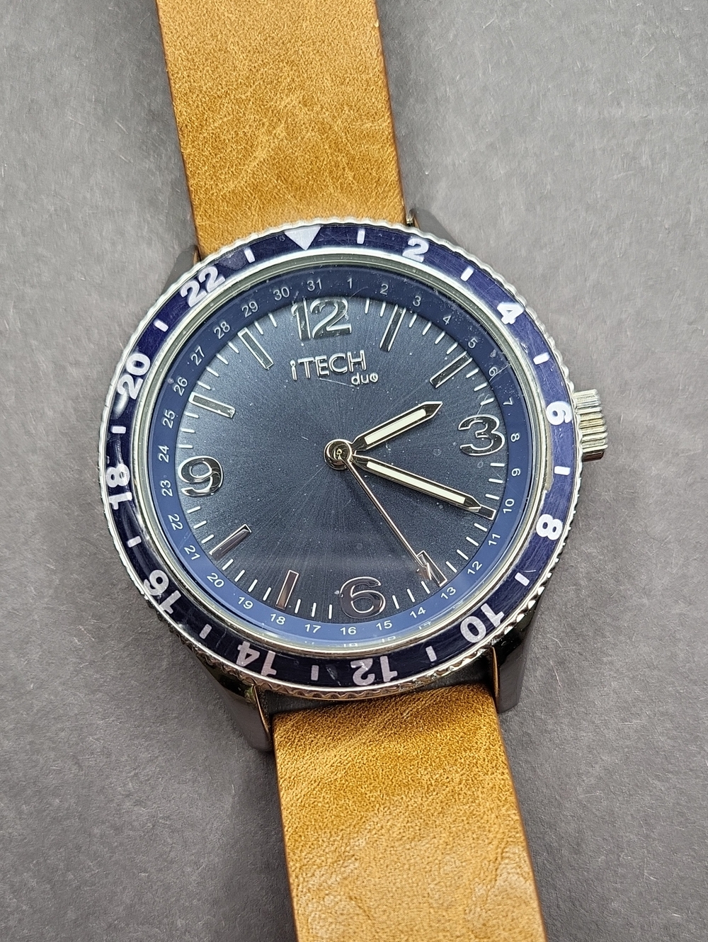 iTECH Duo Blue Dial Watch with Tan Leather Strap